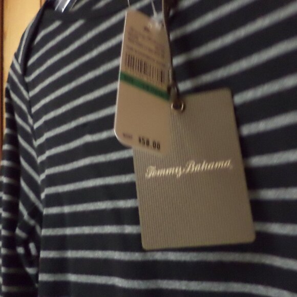 Tommy Bahama T-Shirt Long Sleeves ~Black + Gun Metal Stripes-Size: Large NWT $58 - Picture 2 of 10